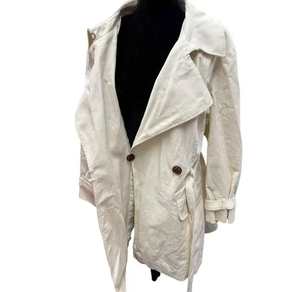 Talbots 20W Belted Cotton Trench Coat Cream Ivory Double Breasted Classic Chic - Picture 8 of 10